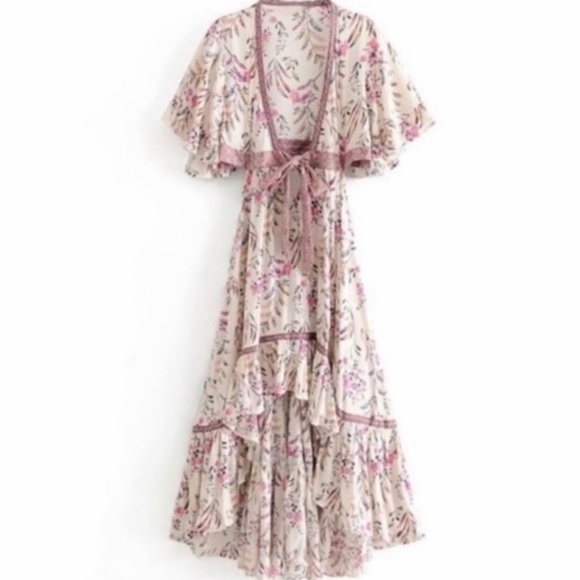 SOLD OUT Boho Floral Fields Gypsy Cut Out Plunge Maxi Dress - Picture 12 of 12